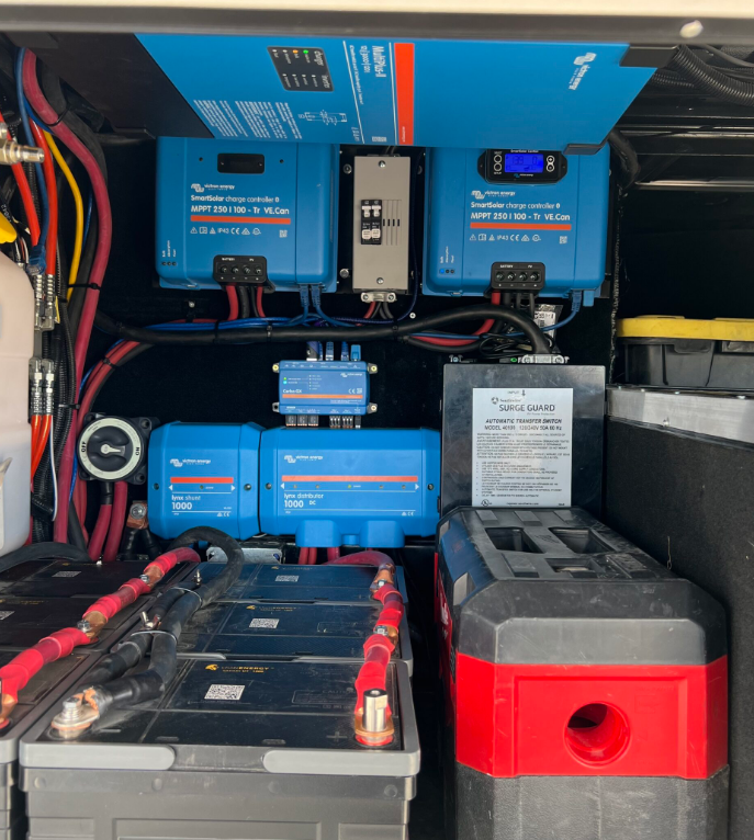 Stuart RV Repair technician diagnosing an RV electrical panel at a Martin County campsite
