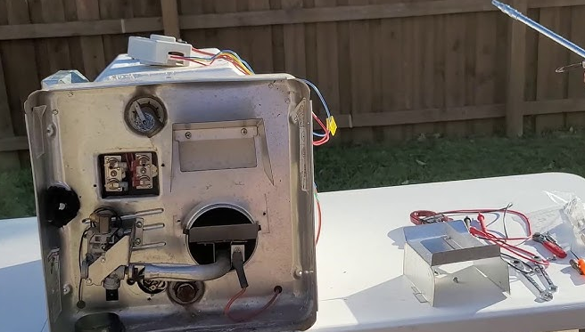 RV water heater replacement in progress in Stuart FL