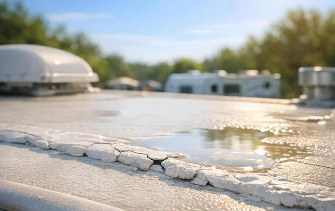 RV vent being replaced and sealed on a roof near Stuart Florida
