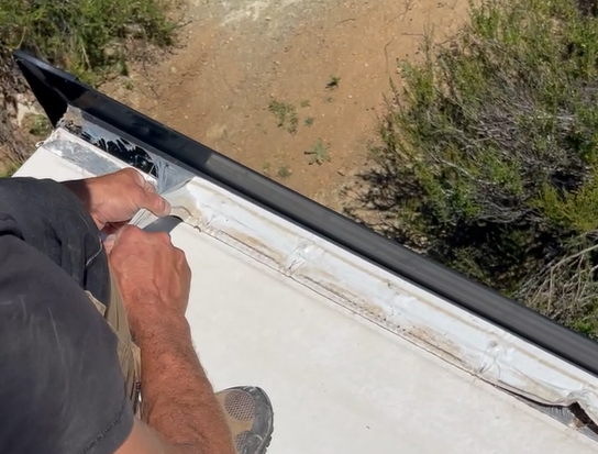 RV roof inspection with moisture meter in Stuart, Florida