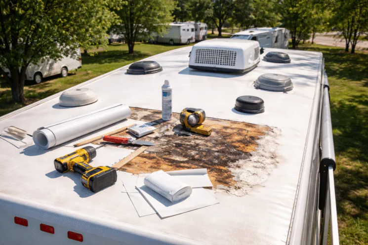 RV vent base resealing with Dicor sealant in Martin County