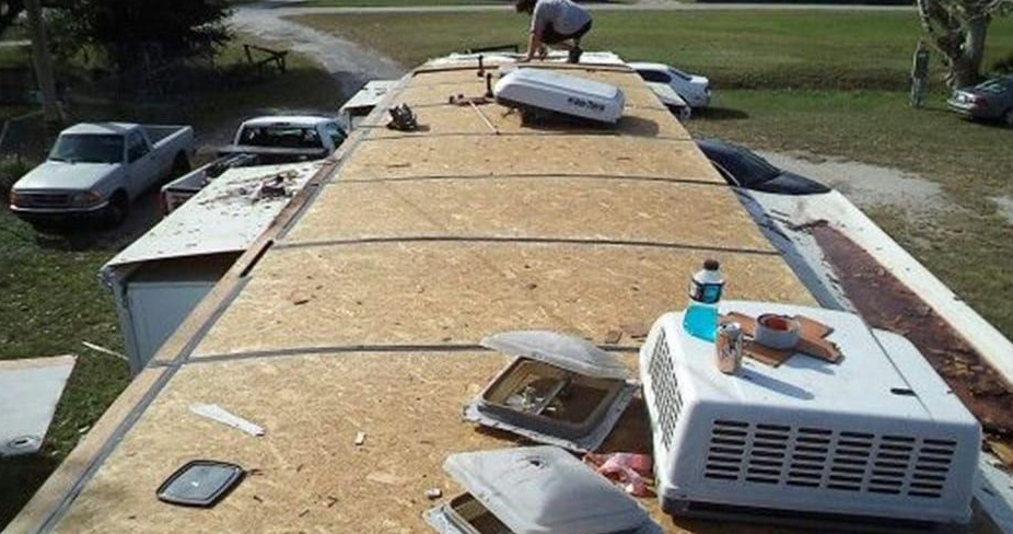 RV roof being prepped for recoating service near Stuart Florida